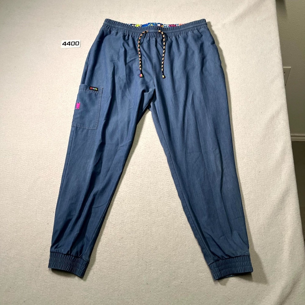 French Bull‎ by Koi Jogger Scrub Pants Womens L Blue Cargo Pockets Elastic Waist